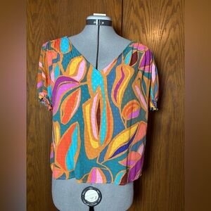Rachel Roy Vibrant Multicolor Abstract Women's Blouse - Large
